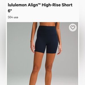 Lululemon high rise align 6” bike shorts. Navy, size 6